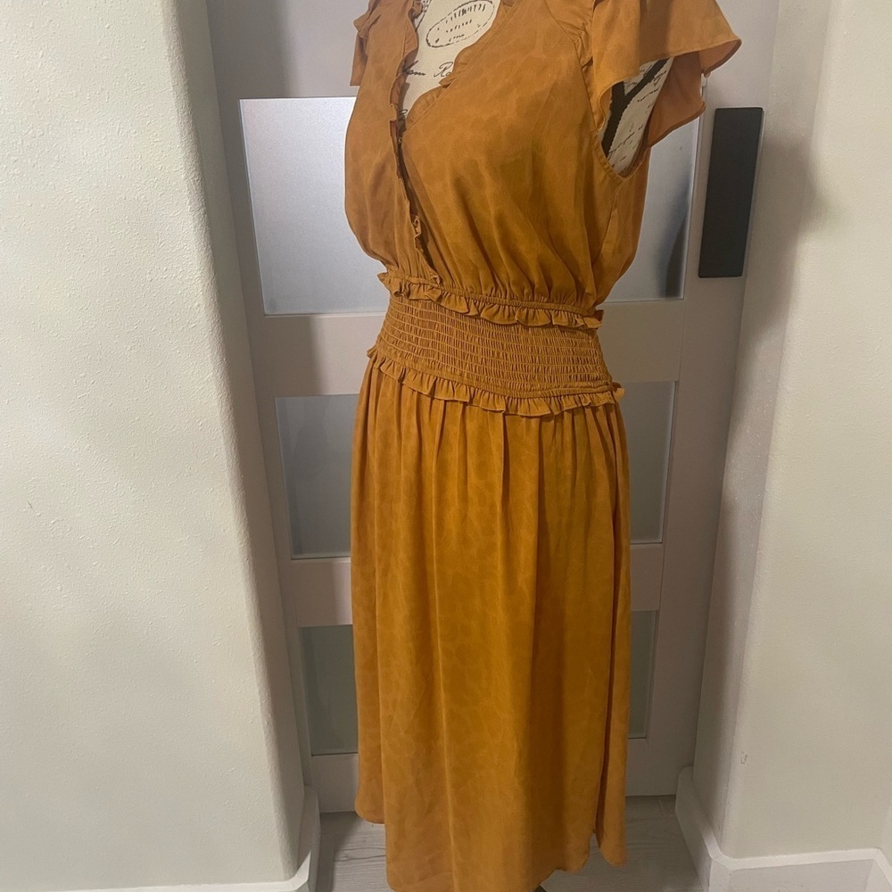 Current Air Yellow Sundress with Ruched Bodice Flutter Sleeves and V-Neck - Picture 3 of 7